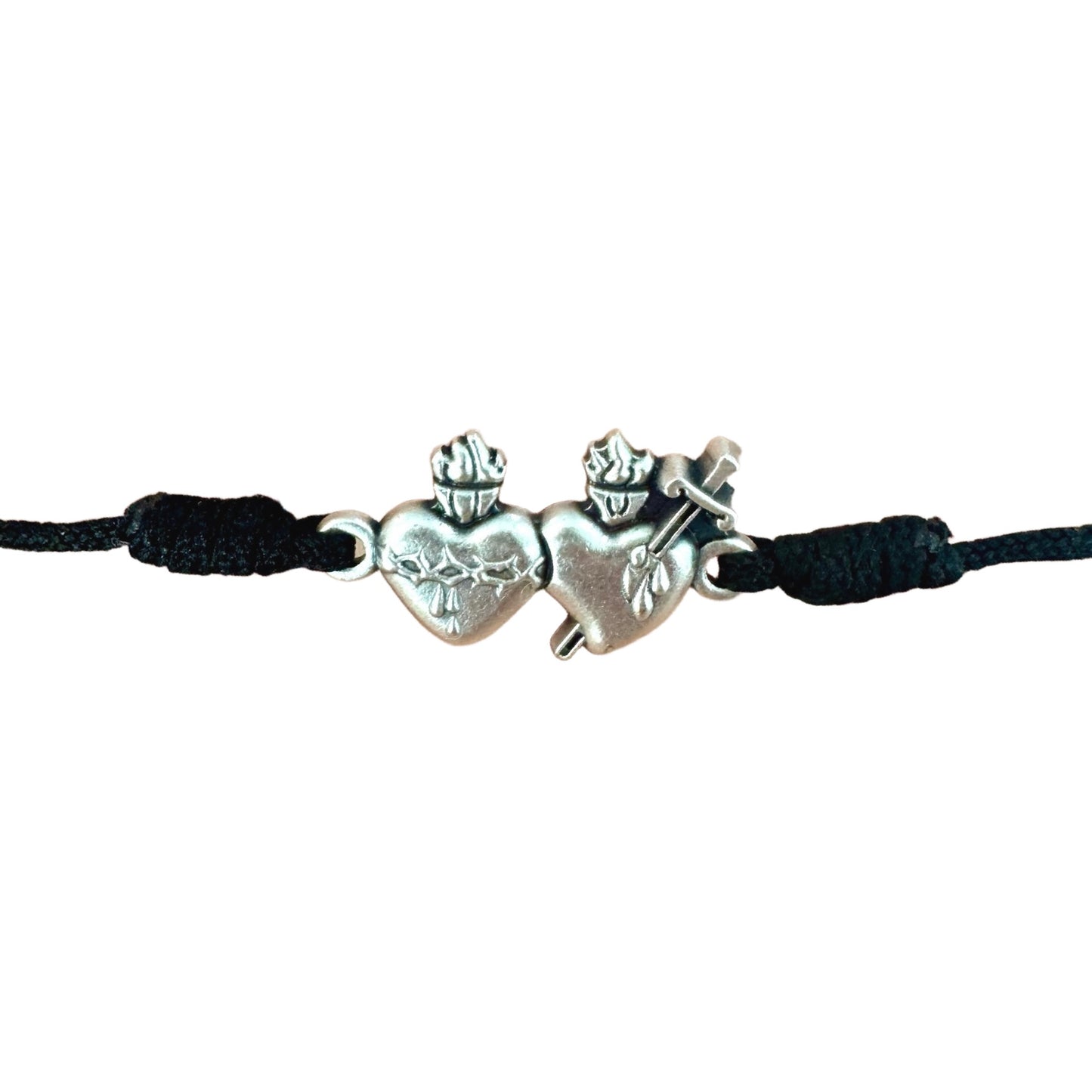 Two Hearts Medal Cord bracelet with Medal of Our Lady