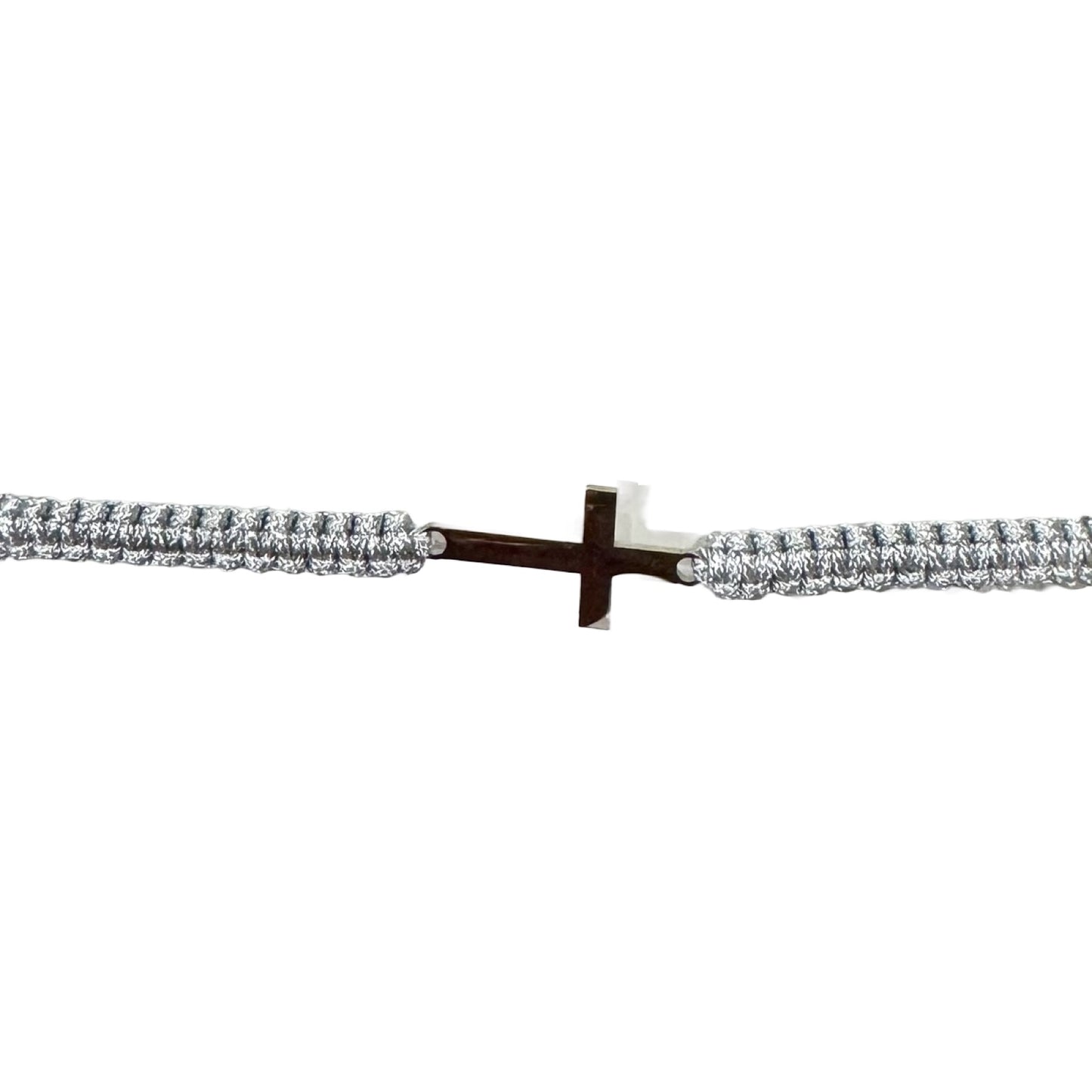 Braided Cord Adjustable Bracelet with Silver Cross