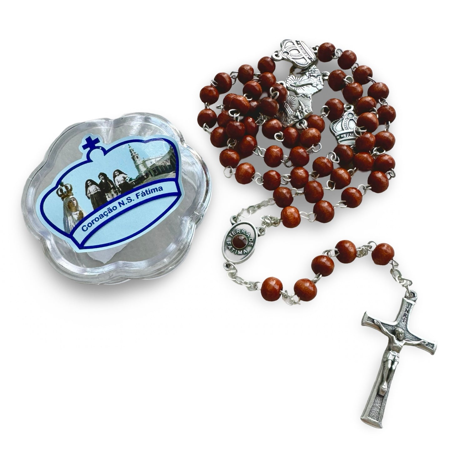 Rosary with Crown Beads and Soil from Fatima in Crown Case