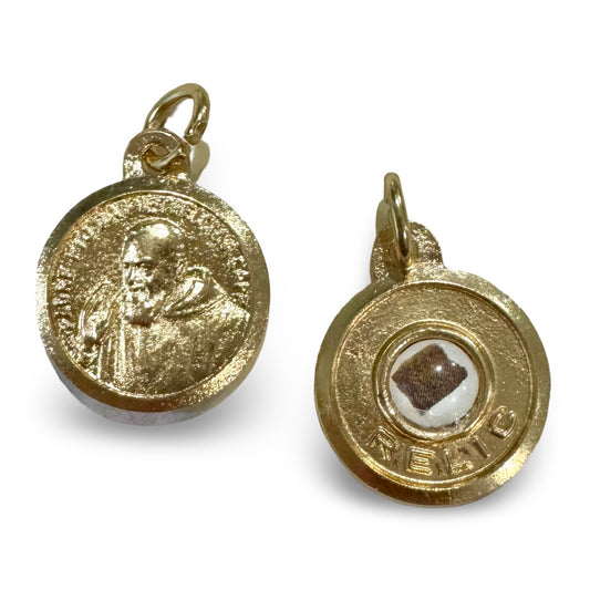 Gold Padre Pio Medal with Relic