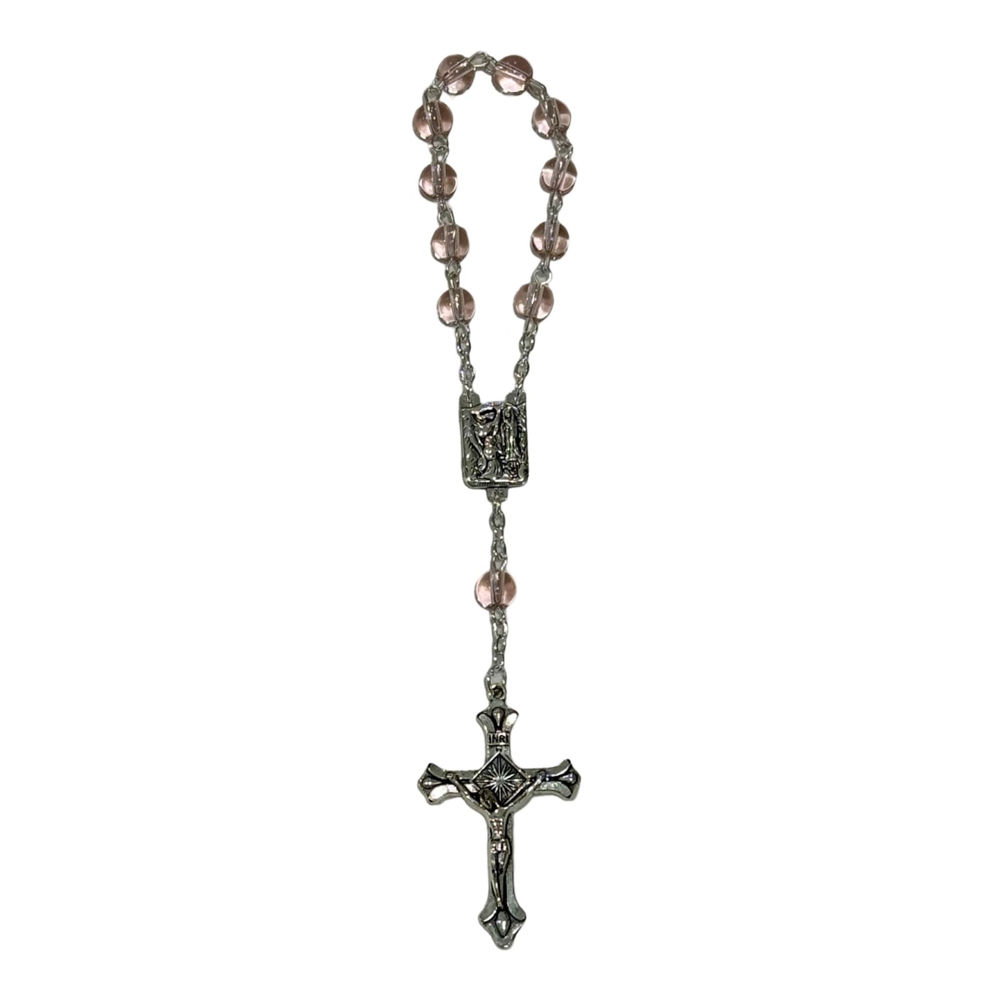 Round Crystal Lourdes Decade Rosary with Holy Card