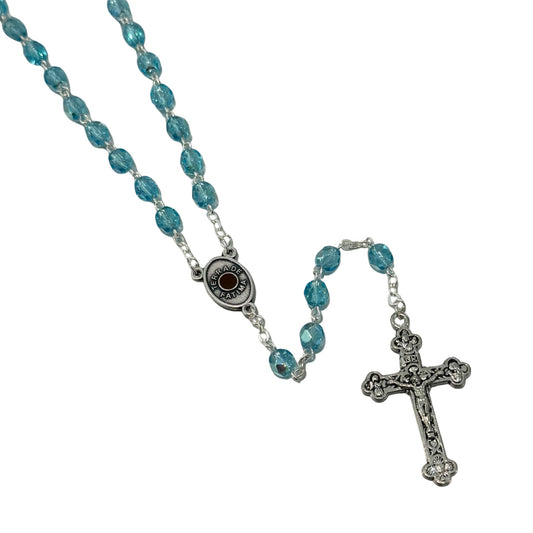 Blue Crystal Rosary with Soil from Fatima