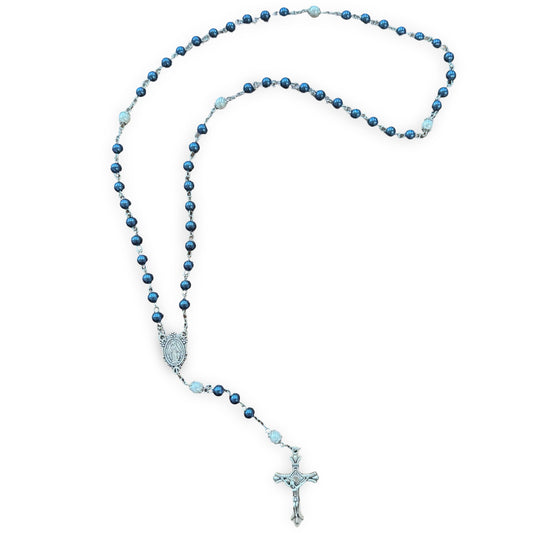 Simple Blue and Pearl Miraculous Medal Rosary