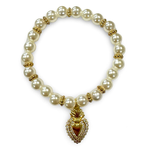 Sacred Heart of Jesus Pearl Bracelet Set