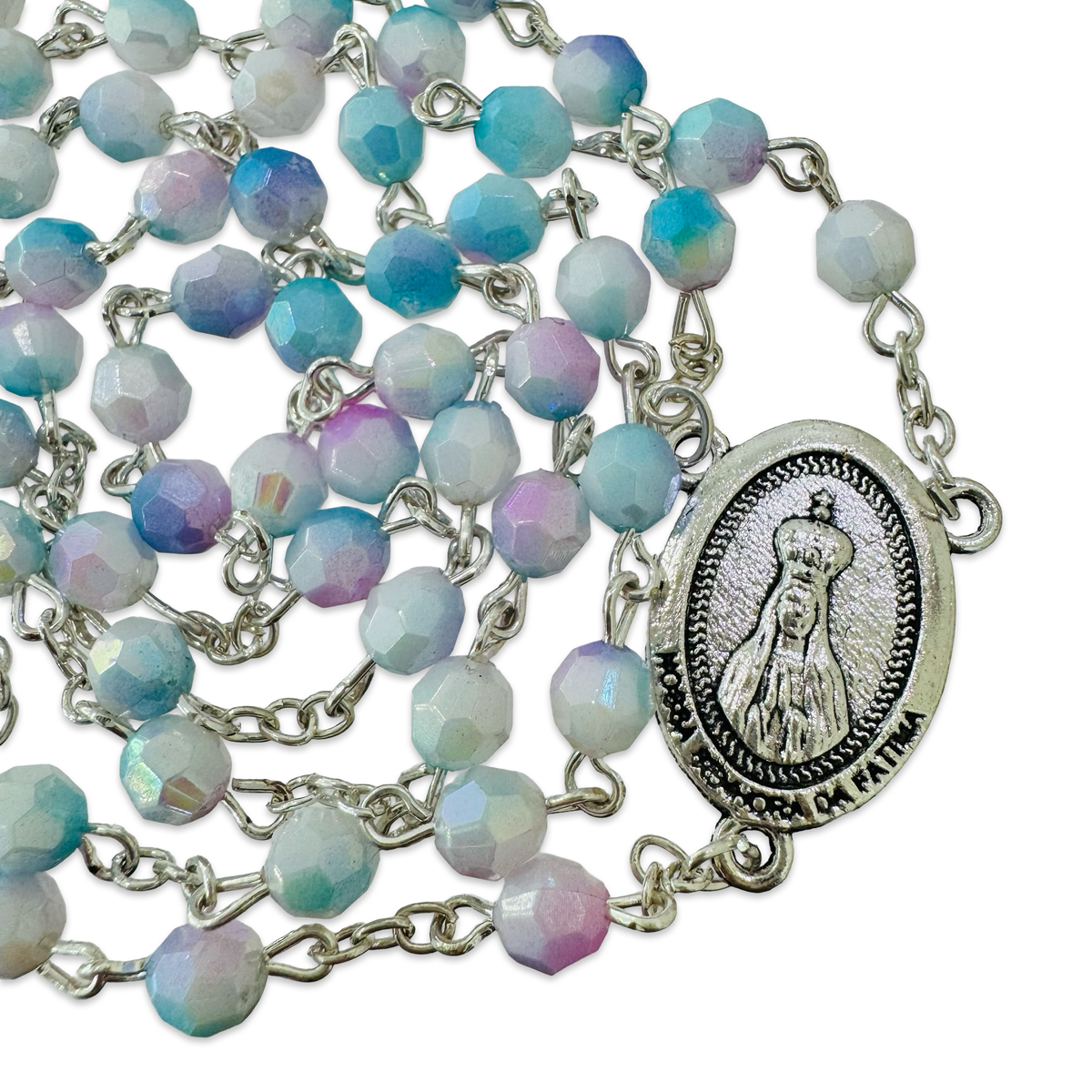 Iridescent Faceted-Bead Fatima Rosary