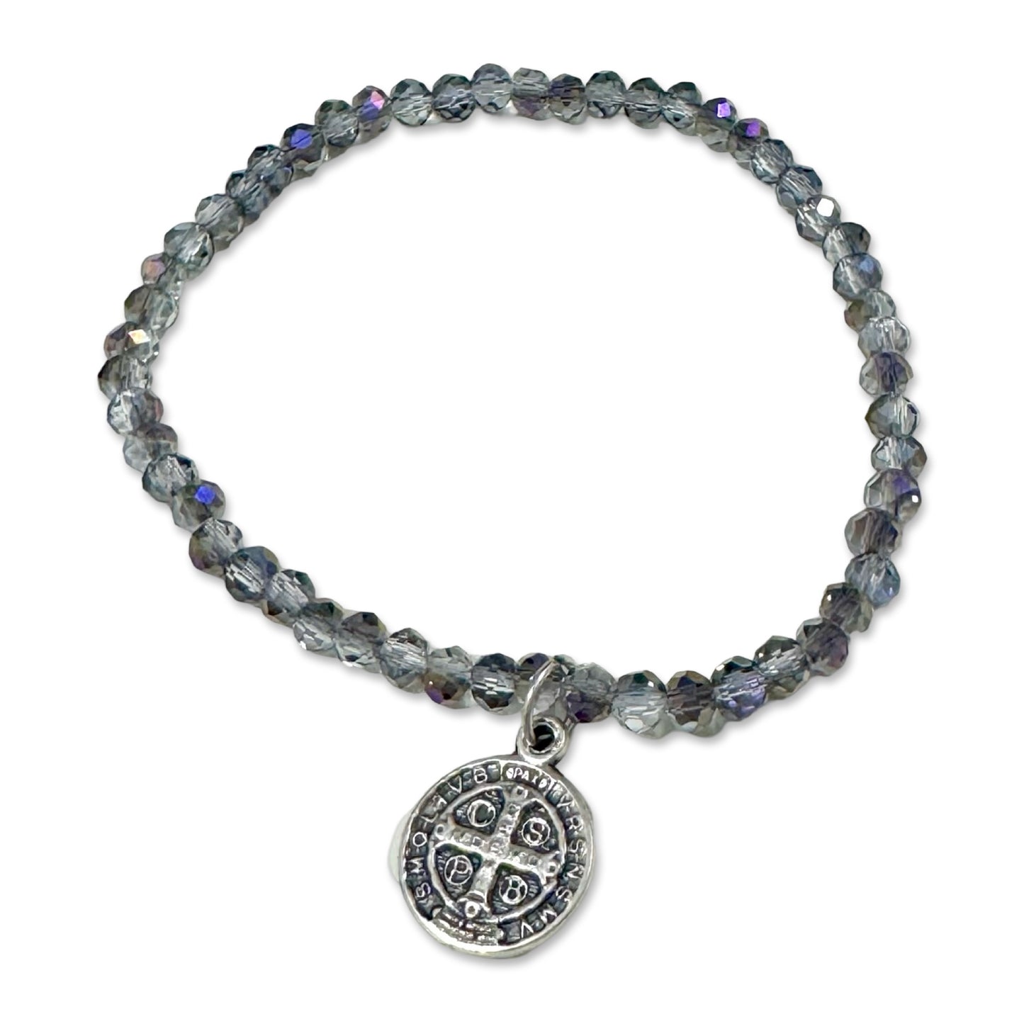 Colored Stretchy Crystal Bracelet with St. Benedict Medal