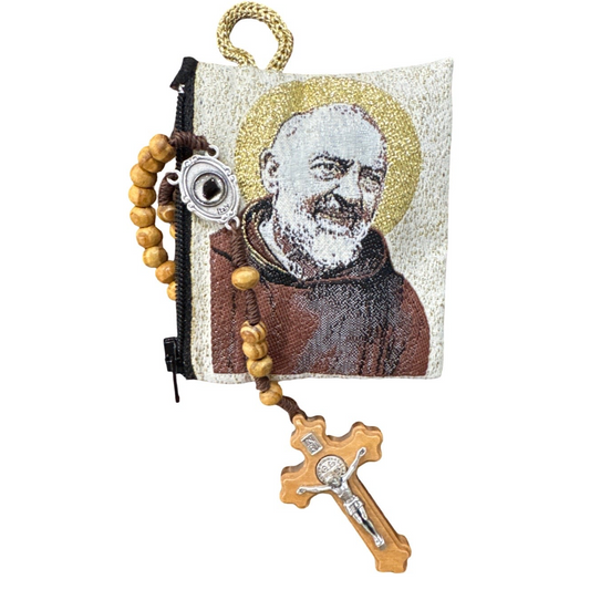 St. Padre Pio Rosary and Pouch With Relic