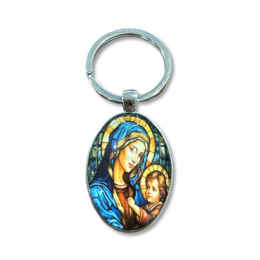 Mosaic of the Blessed Mother and the Child Jesus Keychain