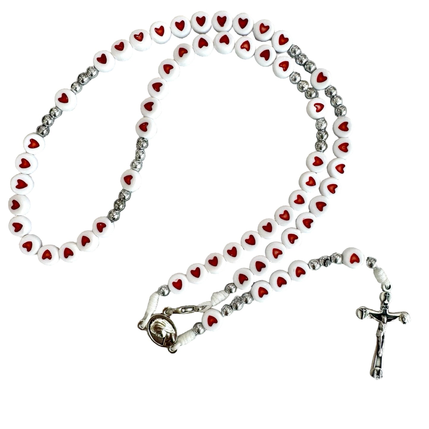 Queen of Peace Letter Bead Rosary with Hearts
