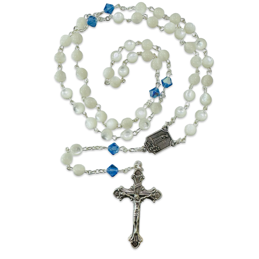 Iridescent White and Blue Fatima Rosary