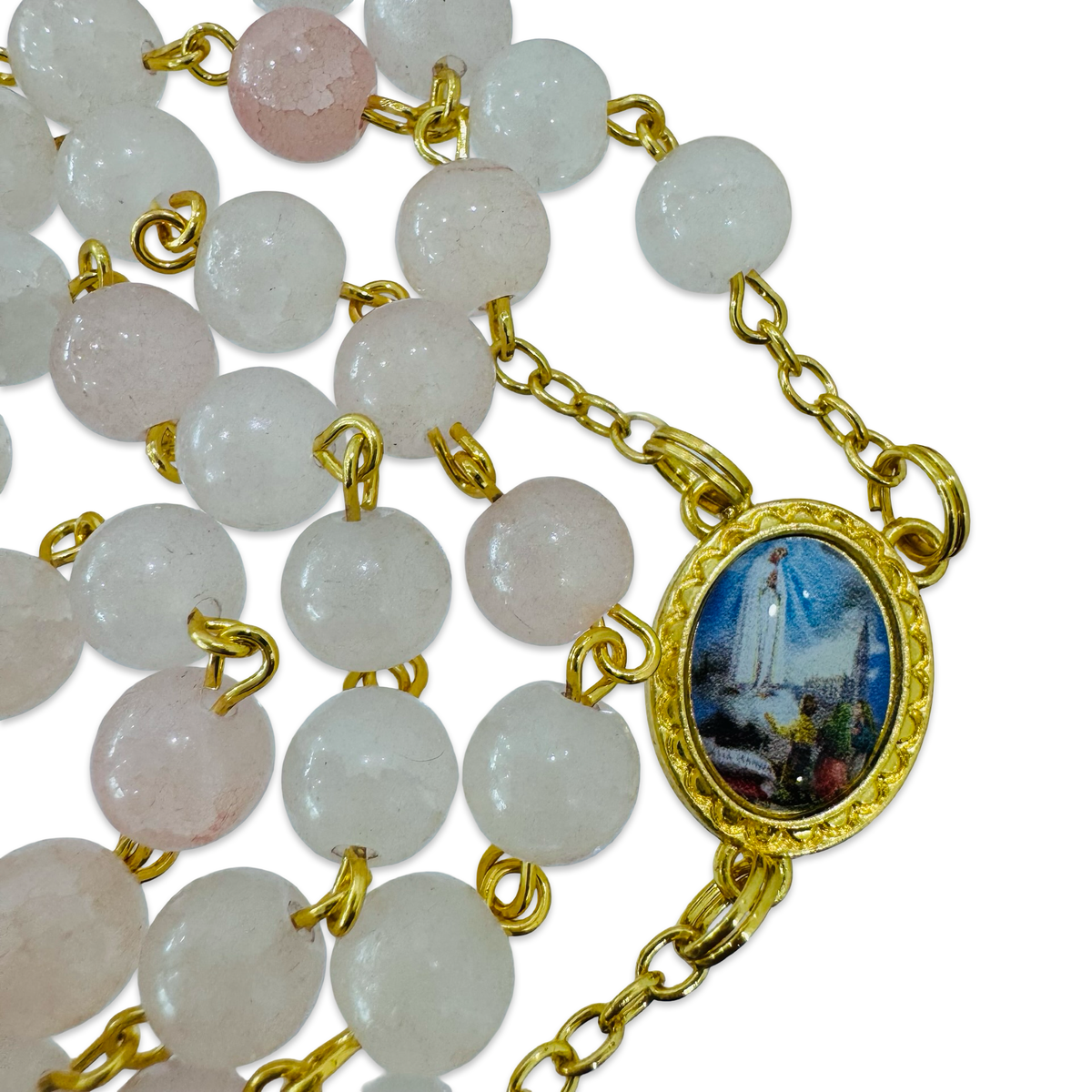 Pastel Marble Fatima Rosary with Gold Accents