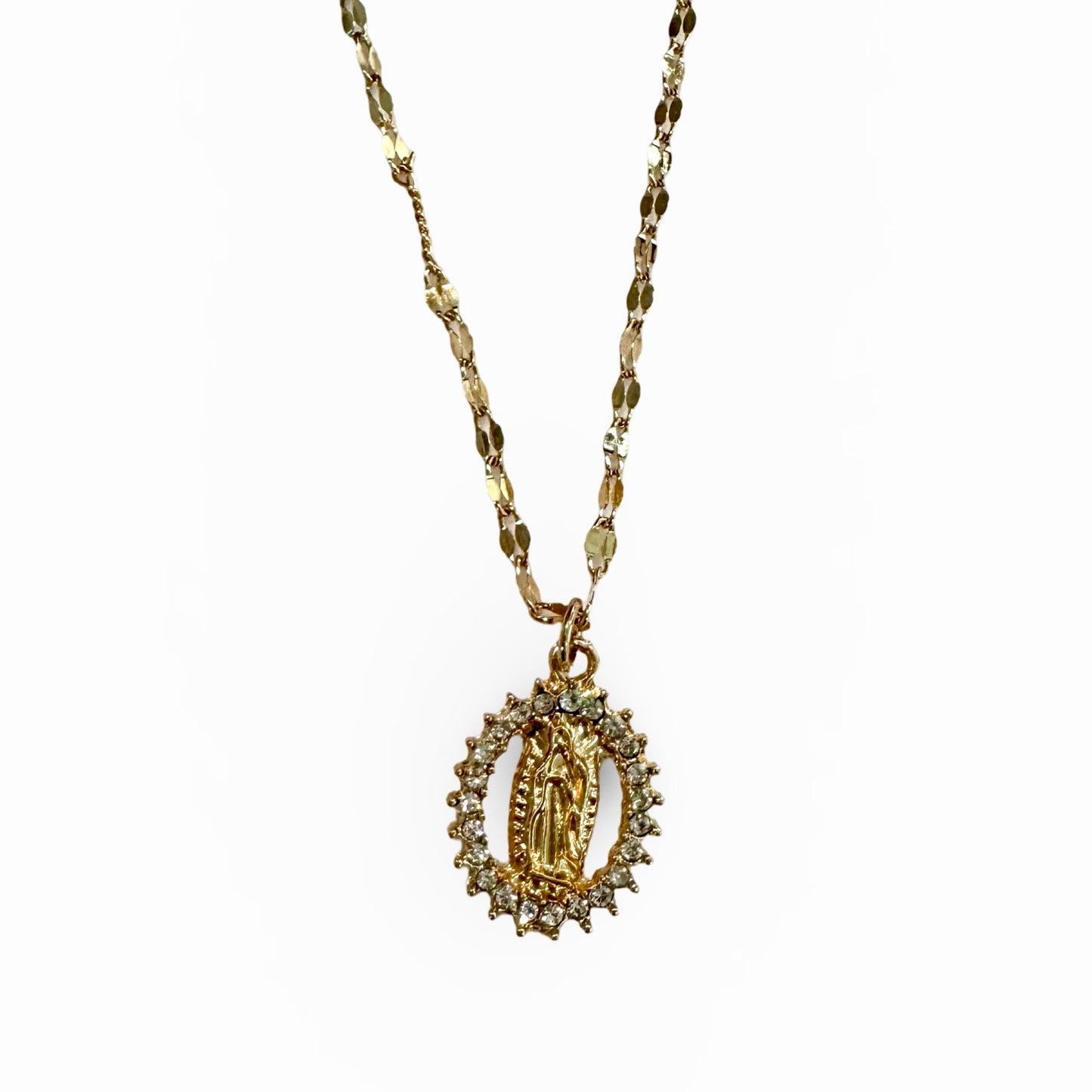 Our Lady of Guadalupe Necklace with Rhinestone Border