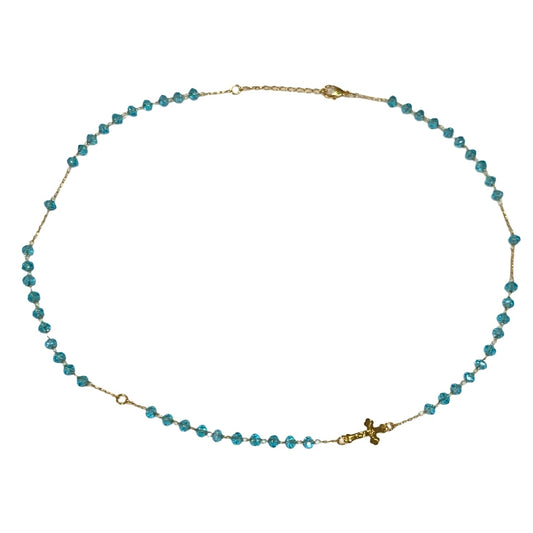 Gold and Crystal Fatima Rosary Necklace