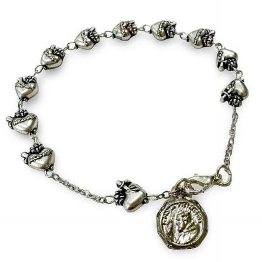 Sacred Heart and Immaculate Heart Decade Bracelet with Padre Pio Medal