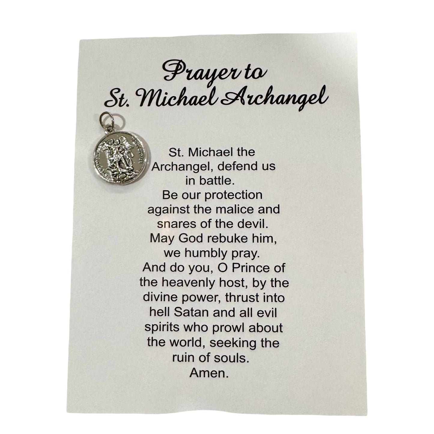 St. Michael Medal with Holy Card in Mesh Drawstring Bag