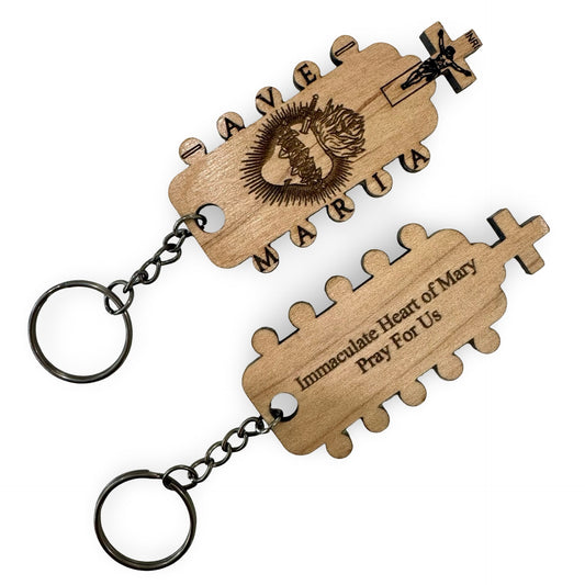 Handmade “Immaculate Heart” Wood Carved Keychain