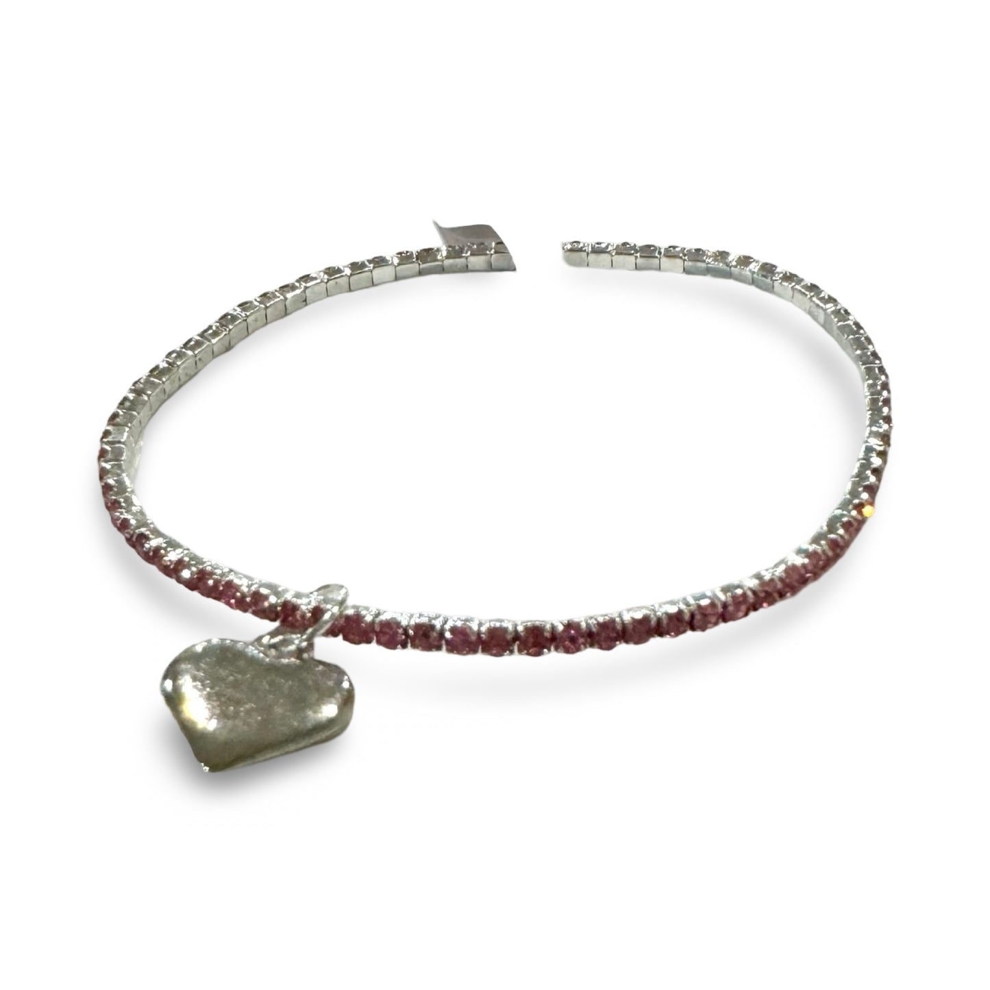 Rhinestone Bracelet of Assorted Colors with Silver Heart Pendant