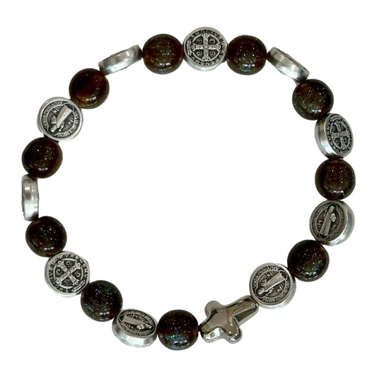 Marble St. Benedict Decade Rosary Bracelet