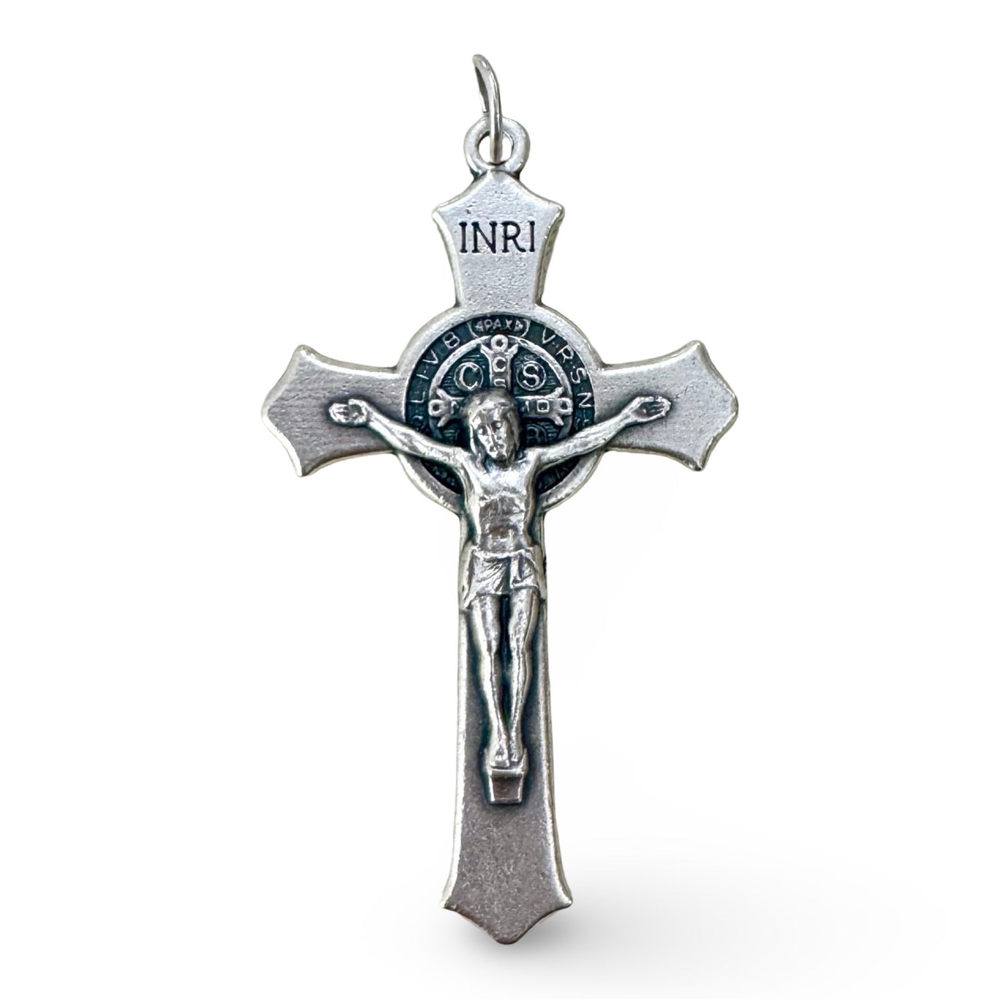 Silver St. Benedict Crucifix Pendant with Curved Edges