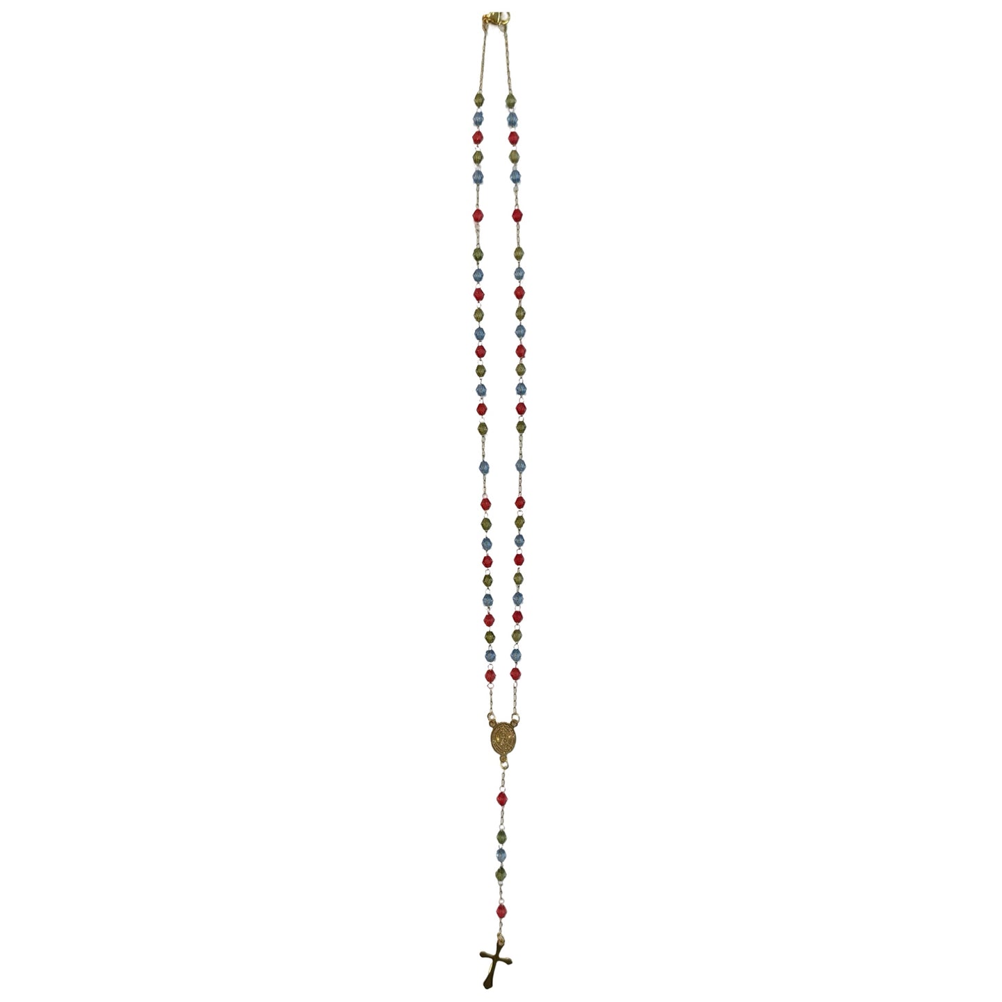 Gold and Crystal Rosary Necklace with Miraculous Medal