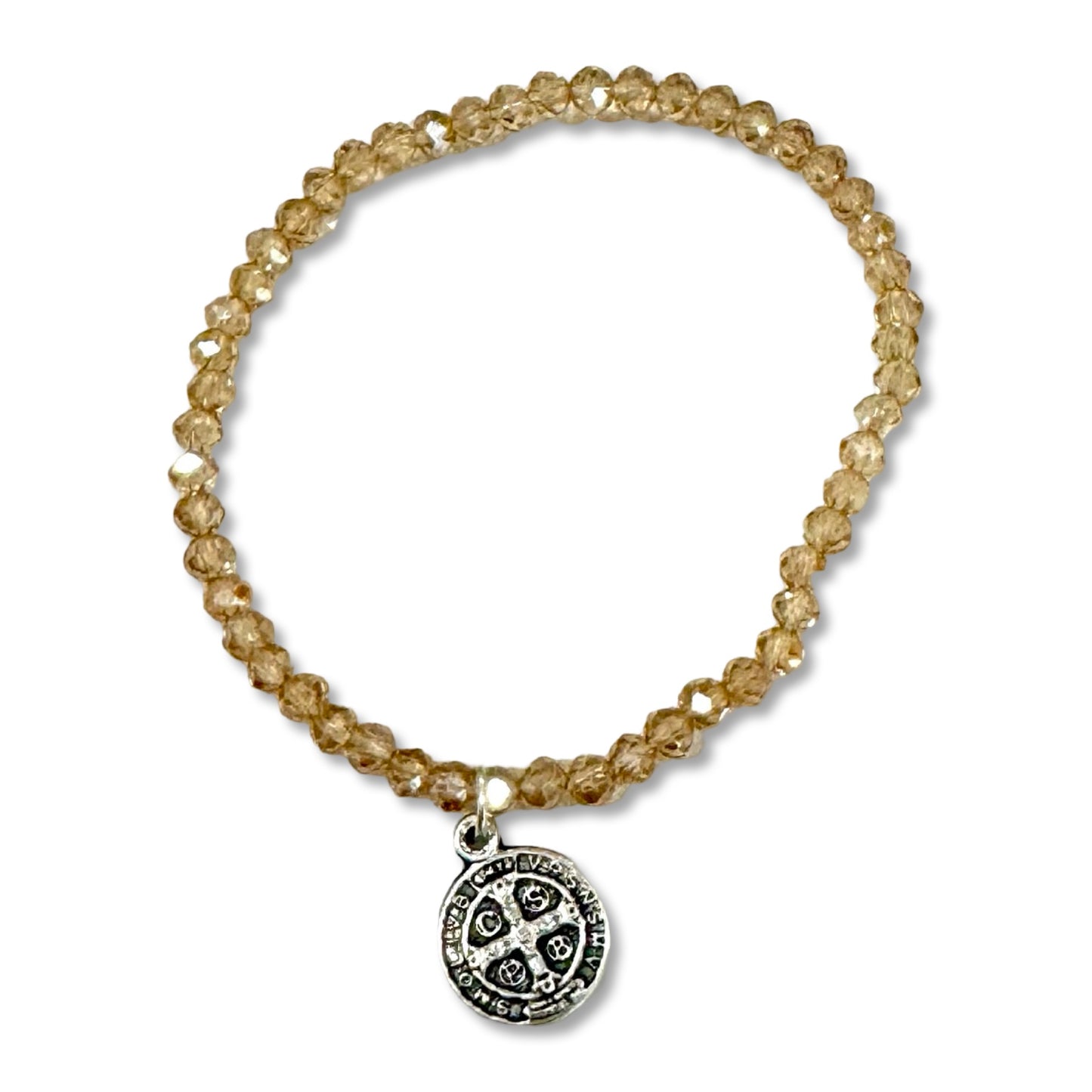 Colored Stretchy Crystal Bracelet with St. Benedict Medal