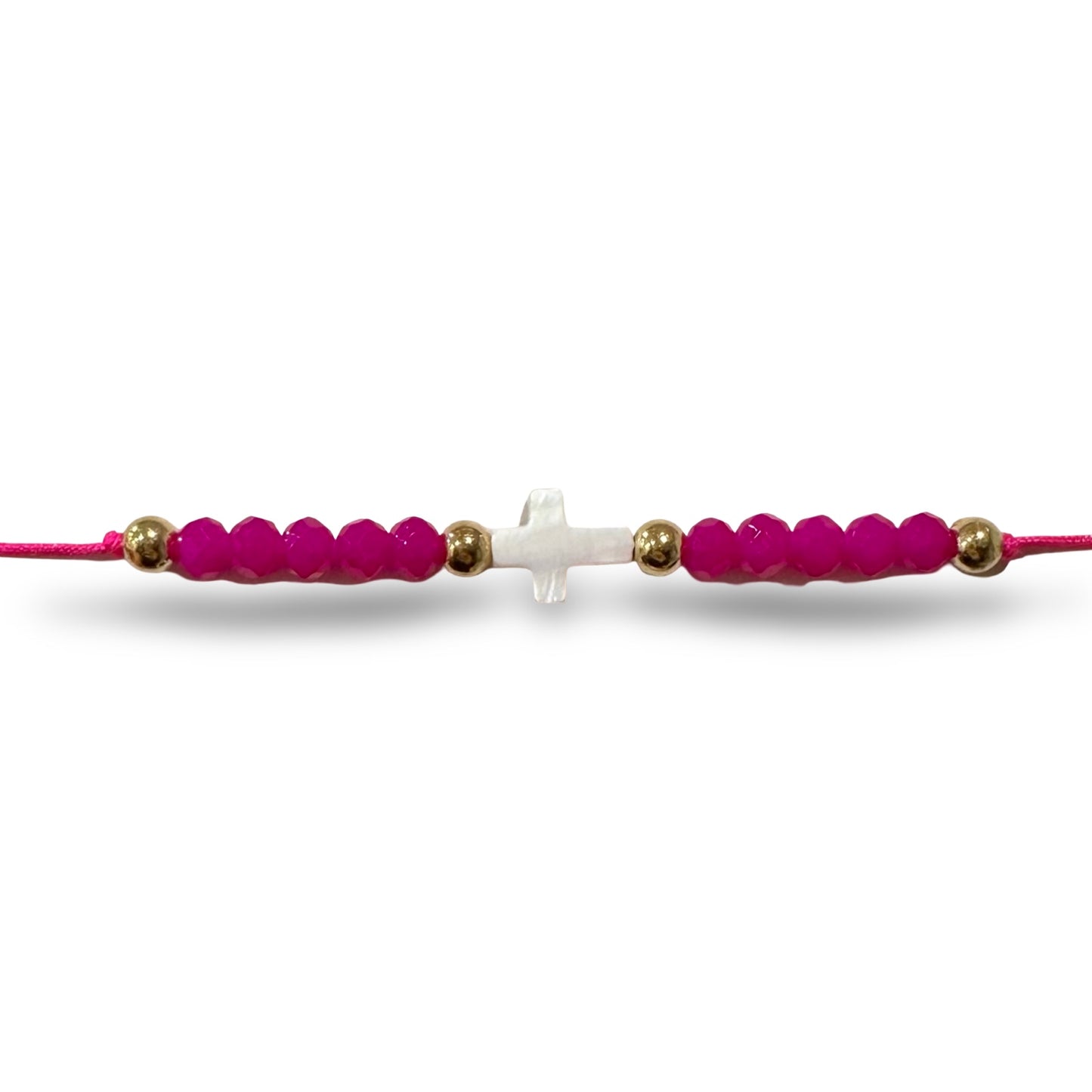 Adjustable String Bracelet with Pearl Cross and Copper Beads of Assorted Colors