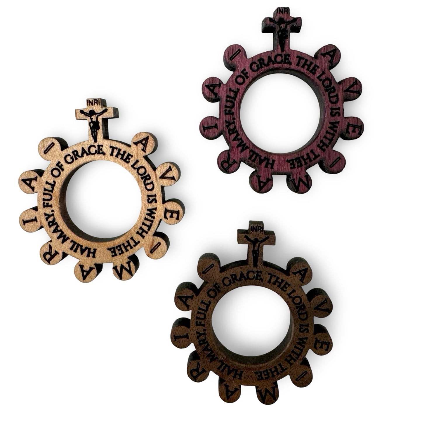 Handmade Wood Carved Rosary Ring
