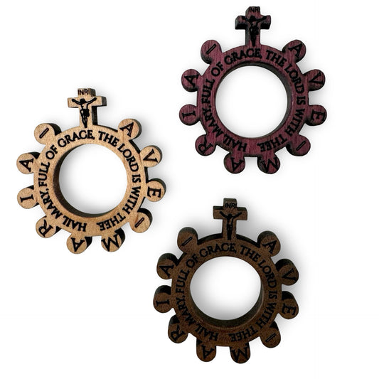 Handmade Wood Carved Rosary Ring