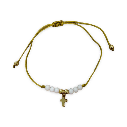 Tiny Gold Cross String Bracelet