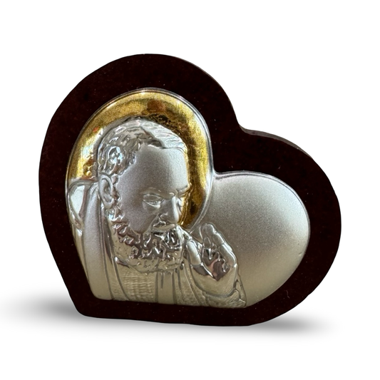 Small Silver Padre Pio Heart
