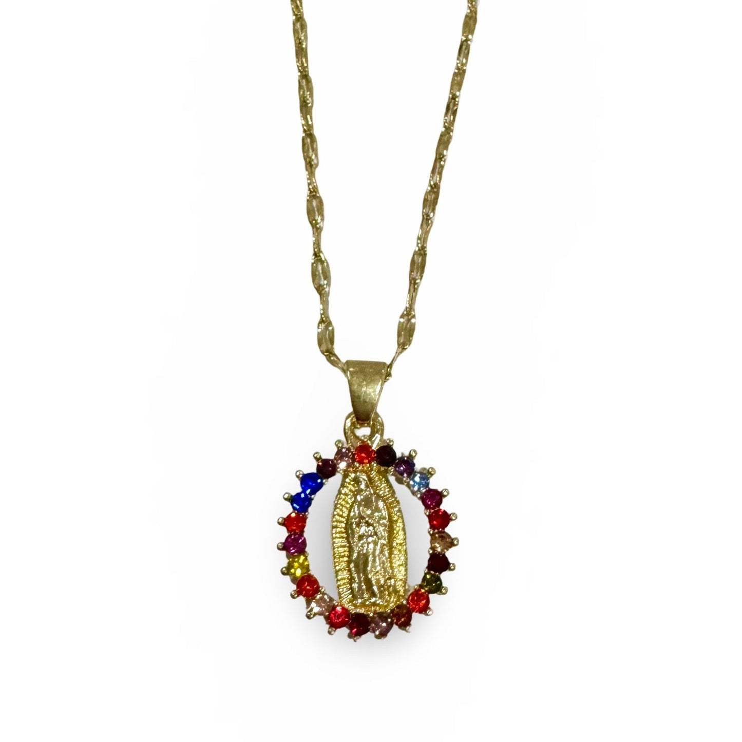 Our Lady of Guadalupe Necklace with Rhinestone Border