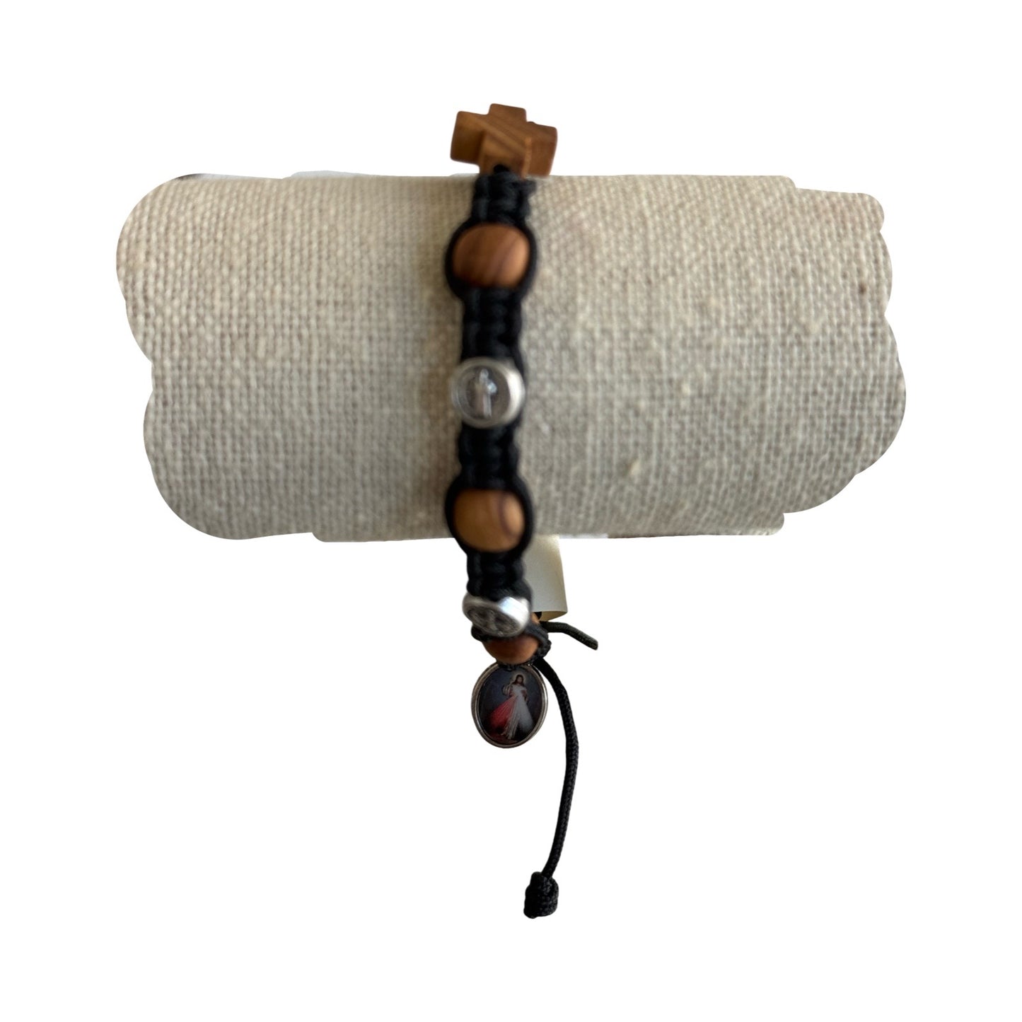 Oval Wooden Beads with Wooden Cross St. Benedict Decade Rosary Bracelet
