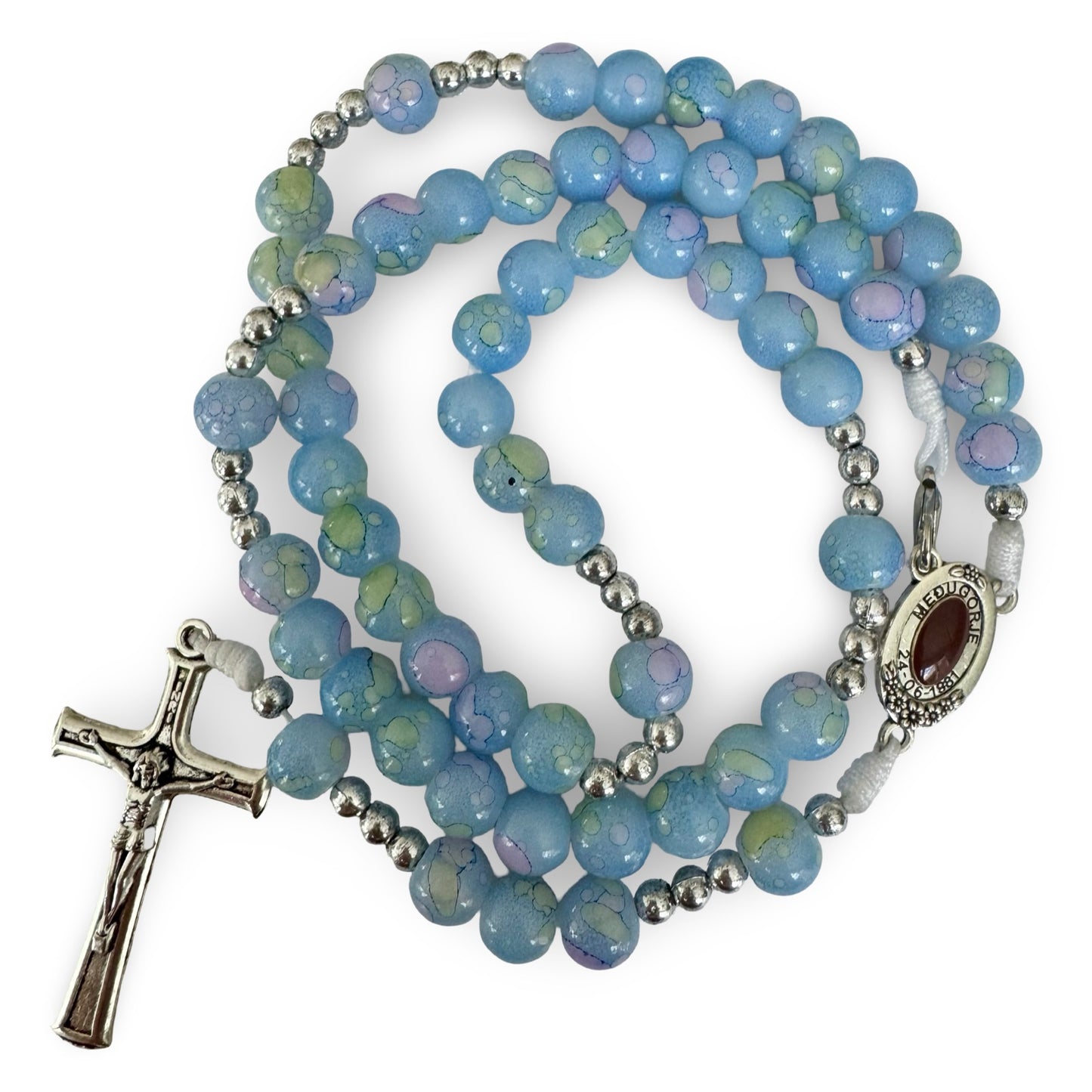 Large Queen of Peace Marble Rosary of Assorted Colors with Soil