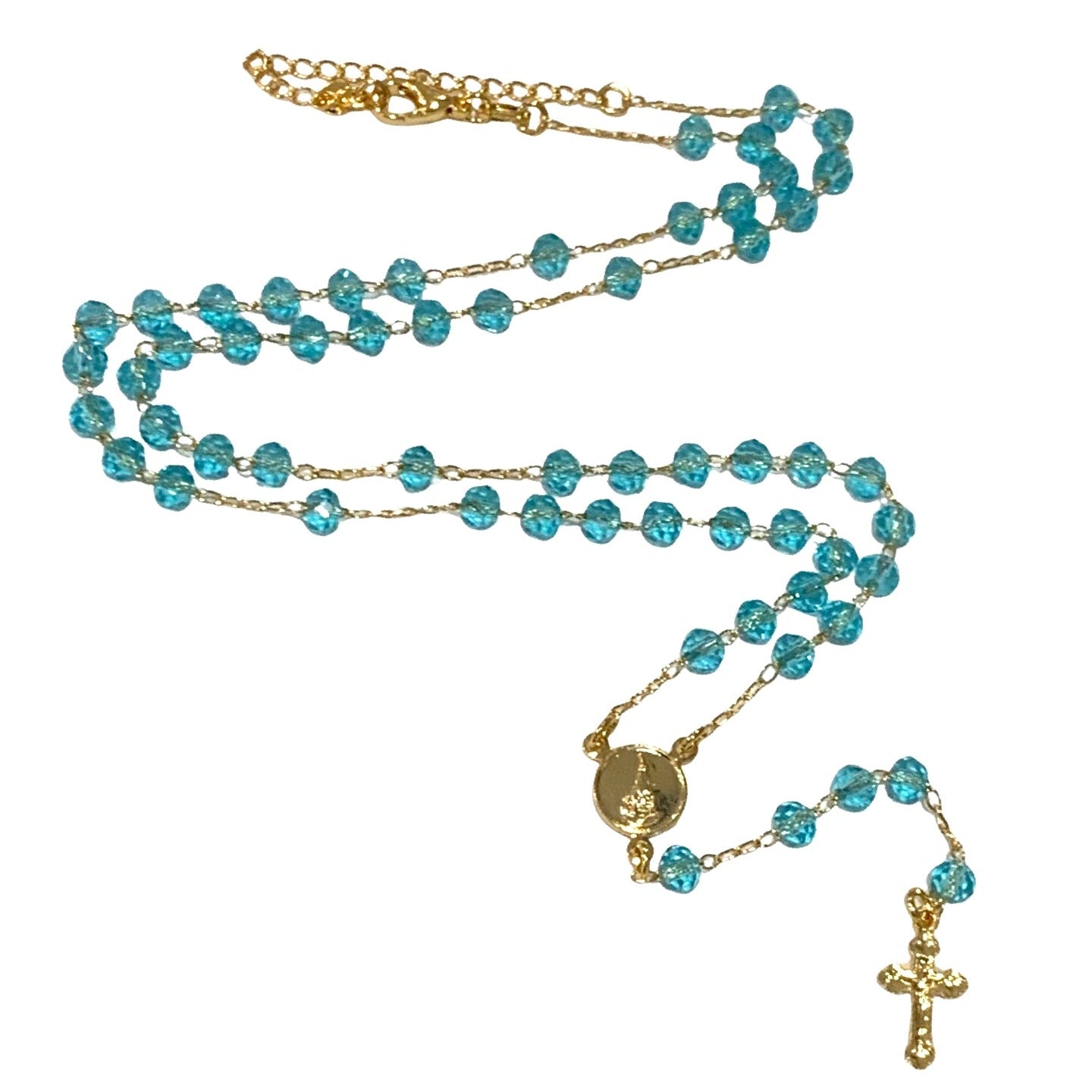 Delicate Gold and Crystal Rosary Necklace of Assorted Colors
