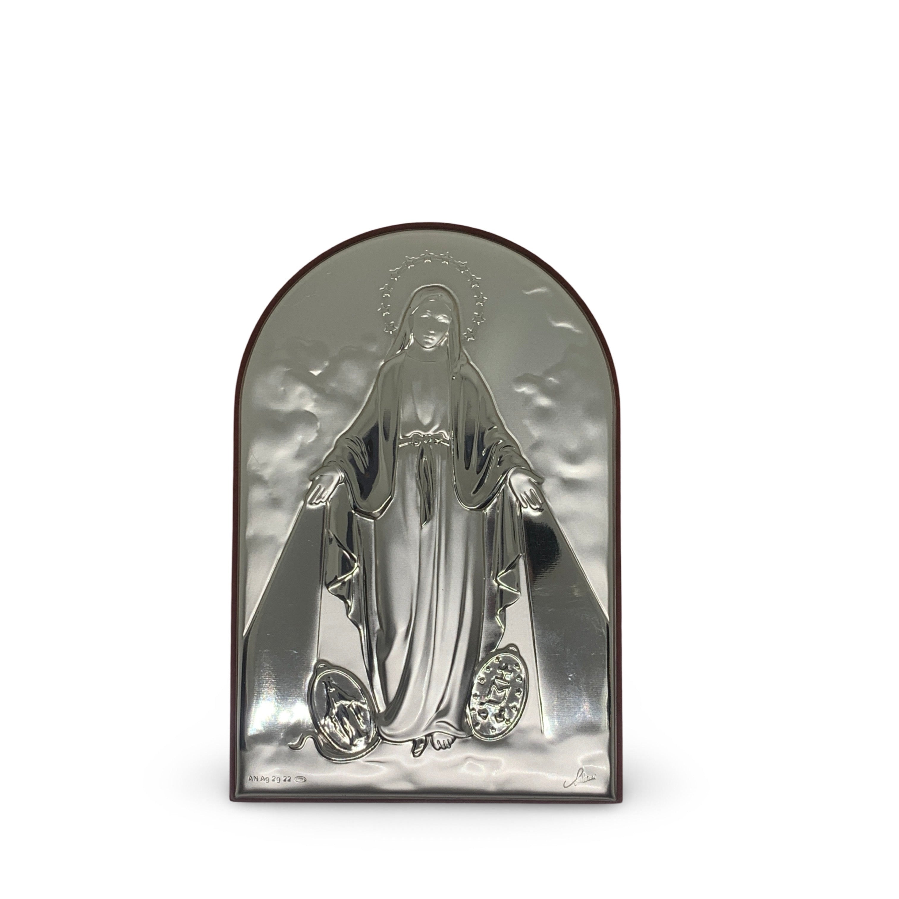 Arched Silver Image of Our Lady of the Miraculous Medal – Triumph of Love