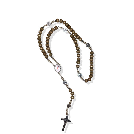 Ash Wood Bead with Cream String St. Benedict Rosary