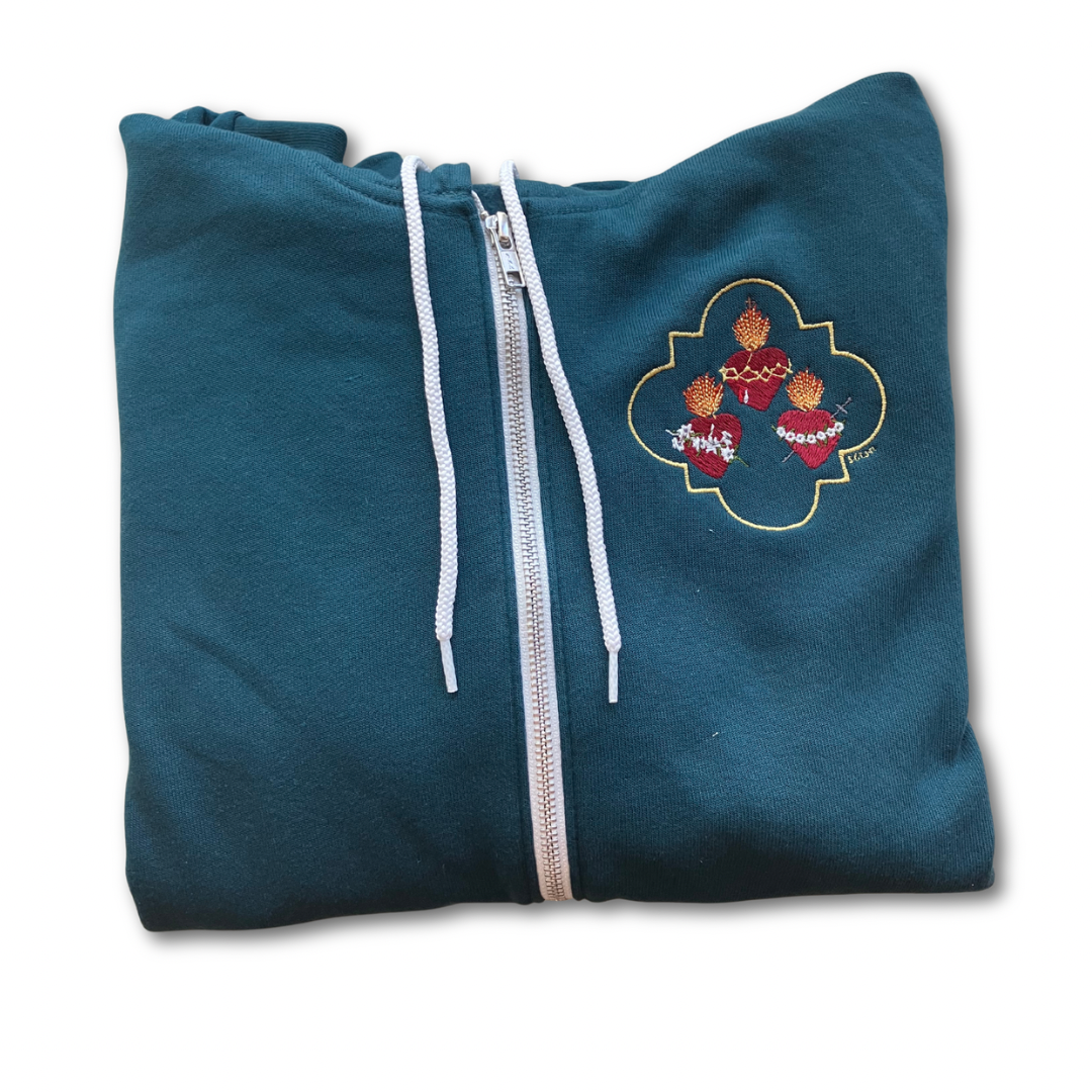 Jesus, Mary, and Joseph Embroidered Zip-up Sweater by SCTJM