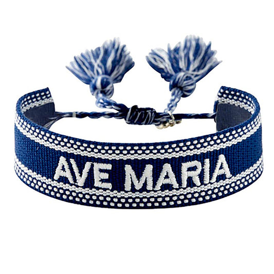 "Ave Maria" Woven Adjustable Bracelet with a Miraculous Medal