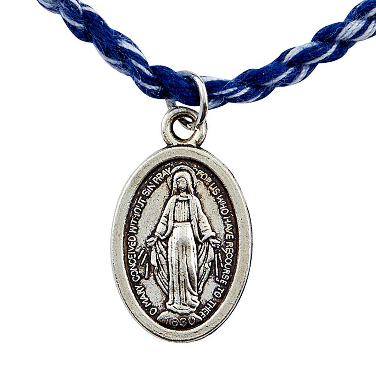"Ave Maria" Woven Adjustable Bracelet with a Miraculous Medal