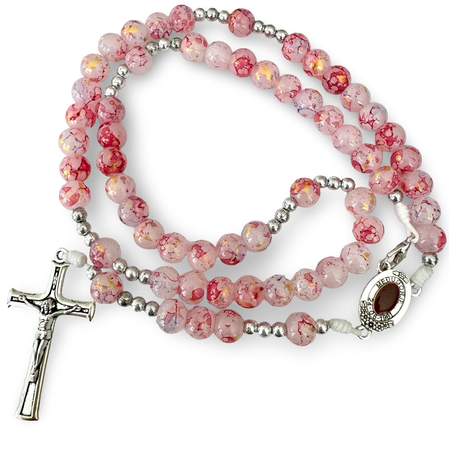 Large Queen of Peace Marble Rosary of Assorted Colors with Soil
