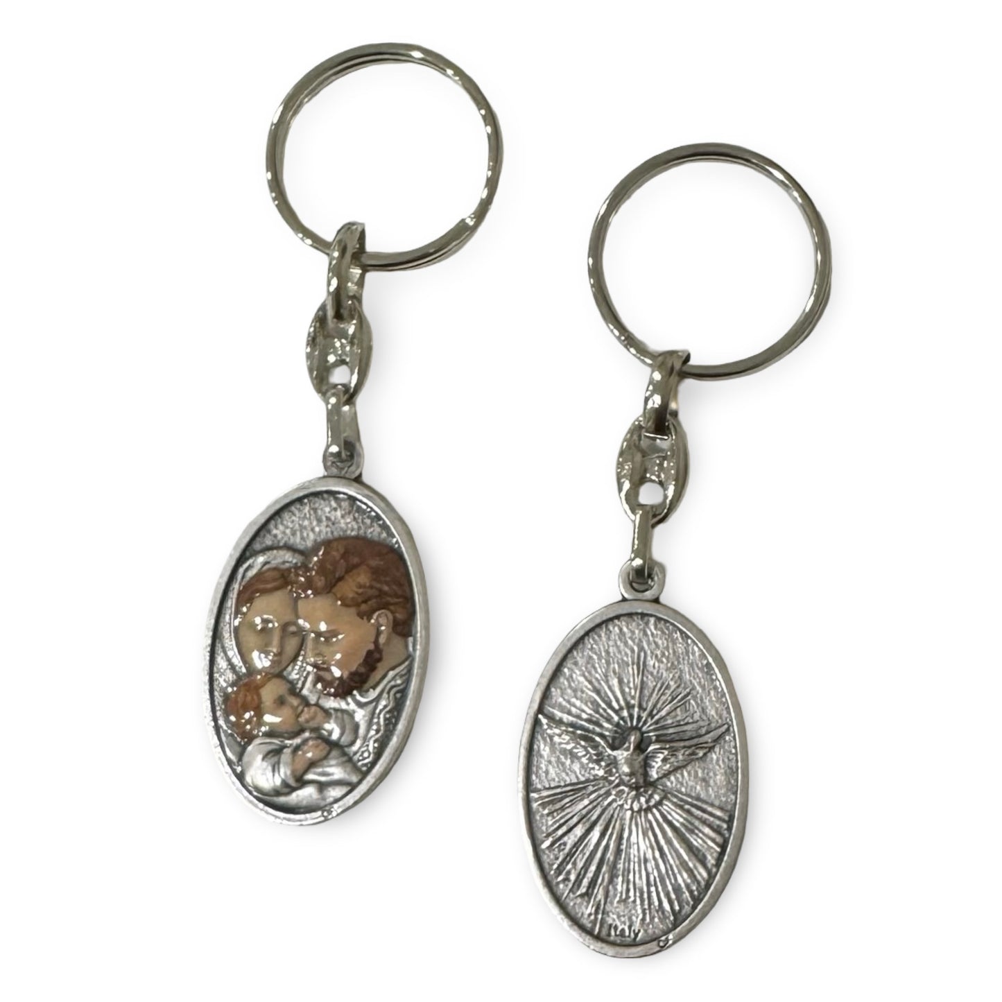 Holy Family and Holy Spirit Painted Keychain