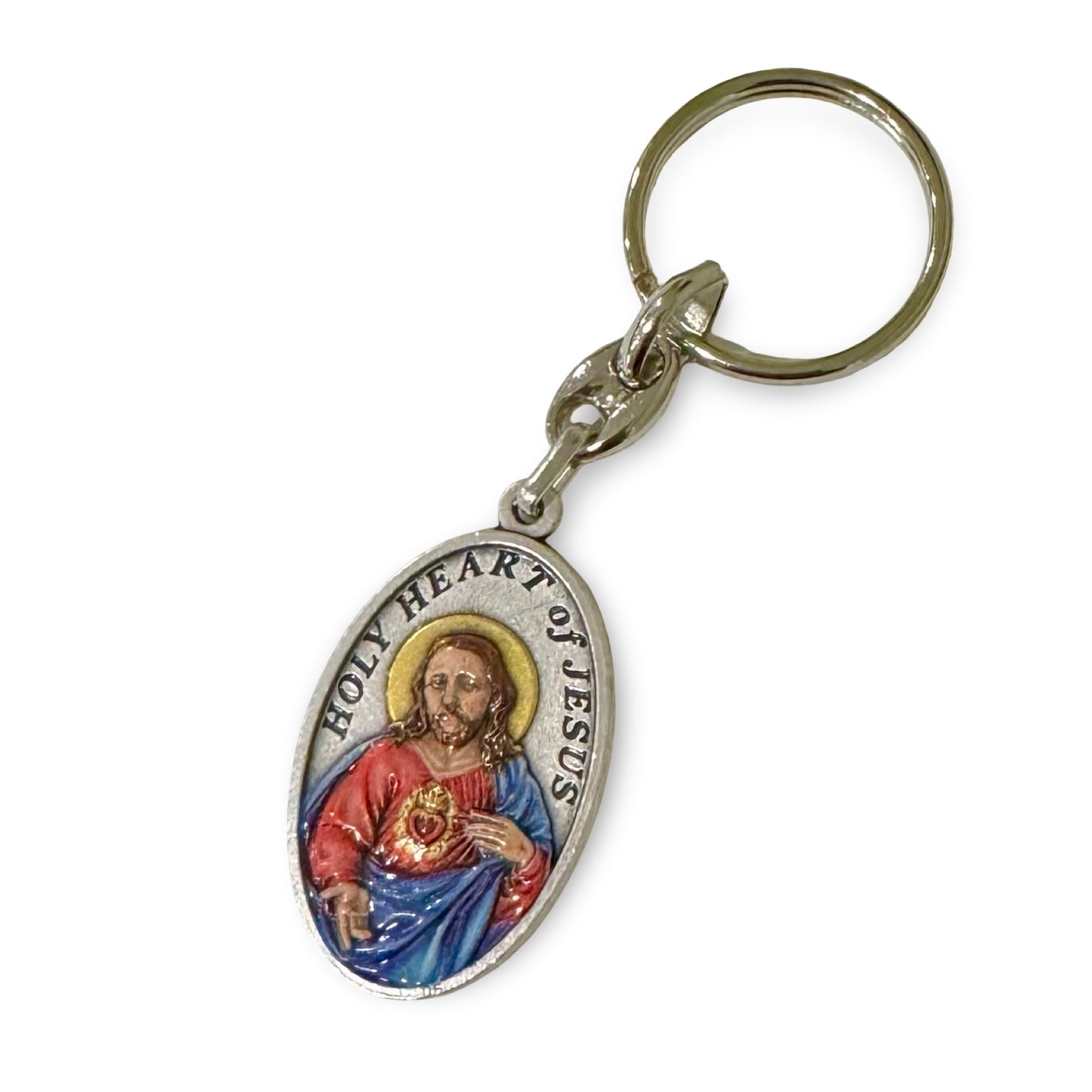 Sacred Heart and Our Lady of Carmel Painted Keychain
