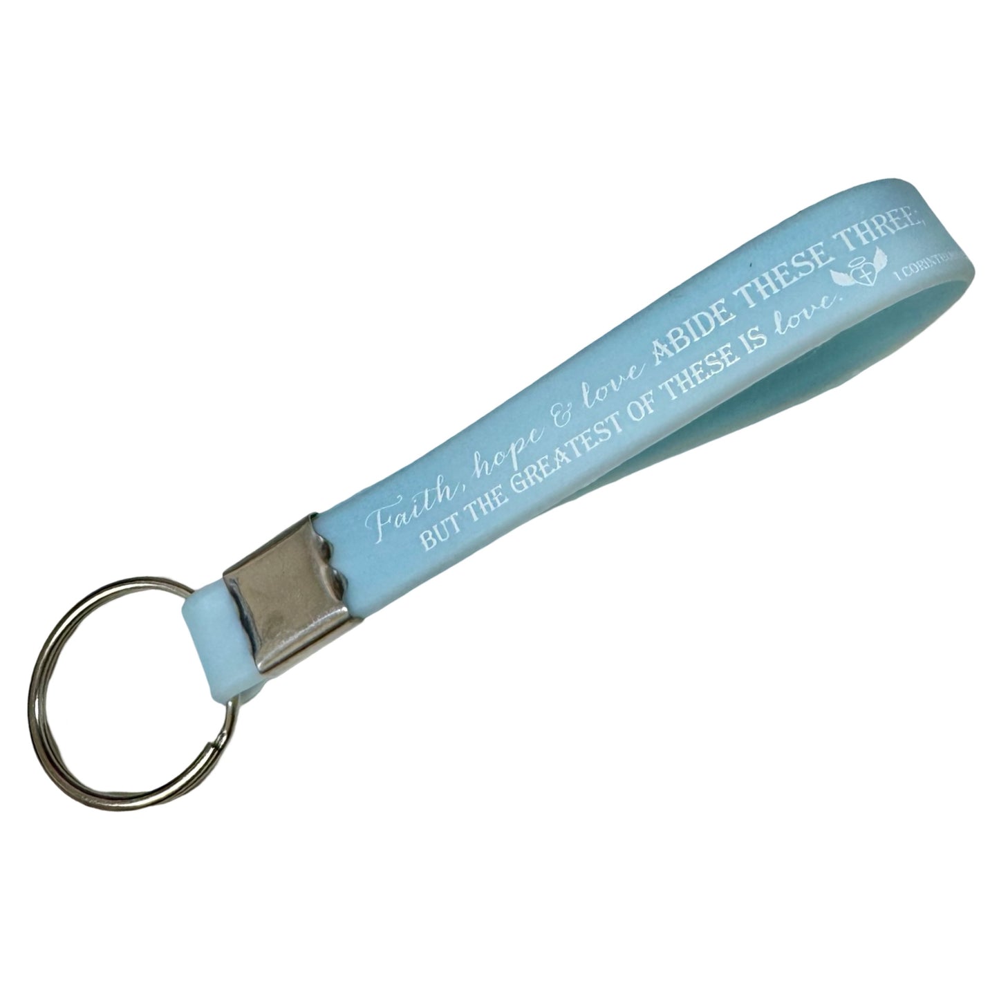 “Faith, Hope, and Love” Silicone Bible Verse Keychain