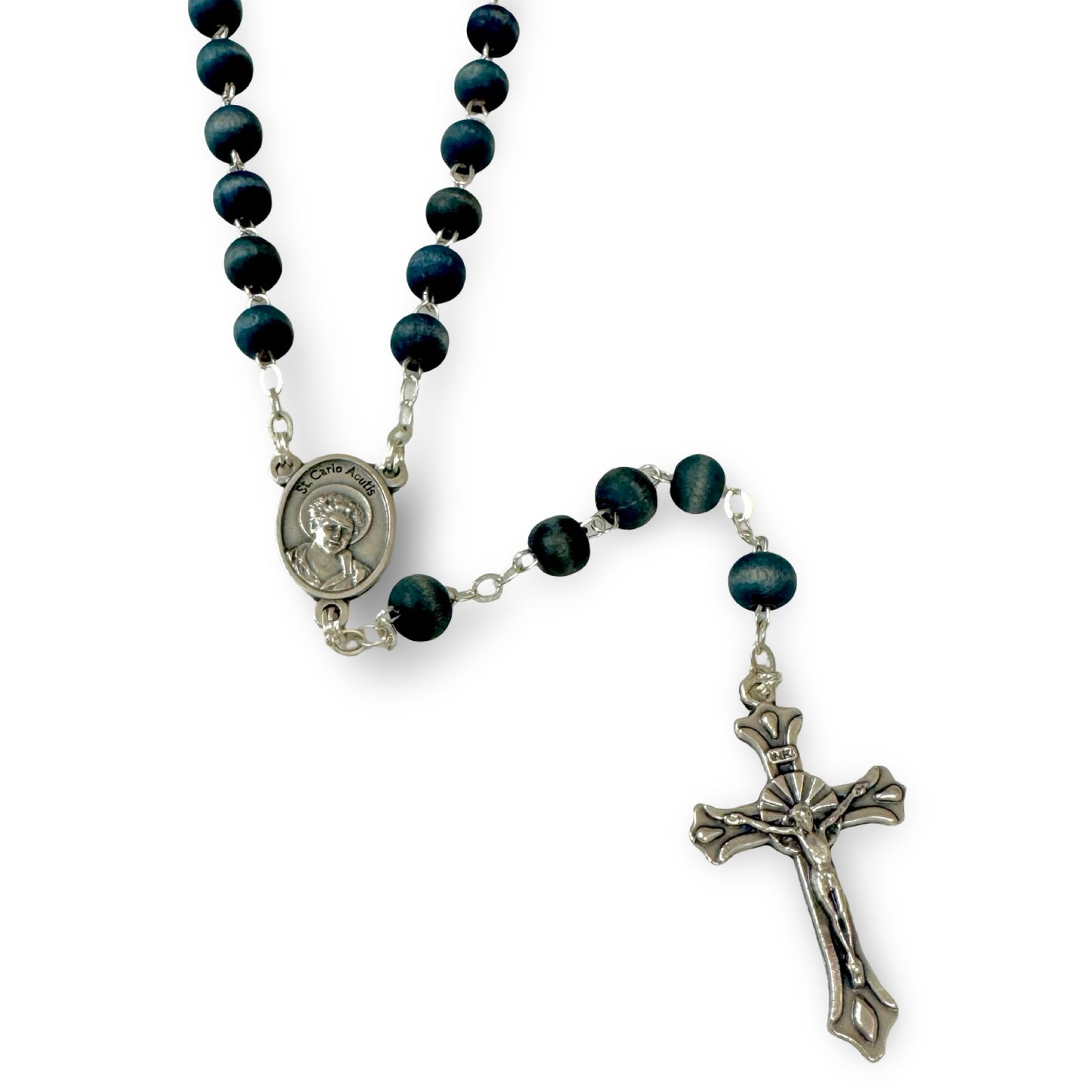 Blue Wooden St. Carlo Acutis Rosary in Plastic Case