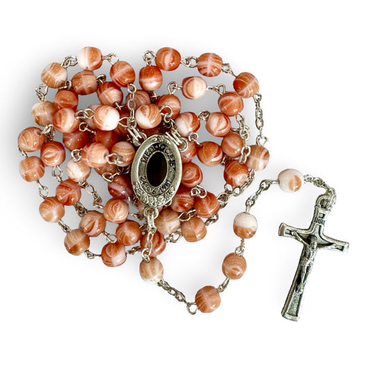 Marble Queen of Peace Rosary with Soil