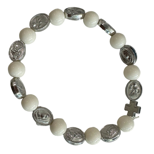 Marble Divine Mercy and Queen of Peace Rosary Bracelet