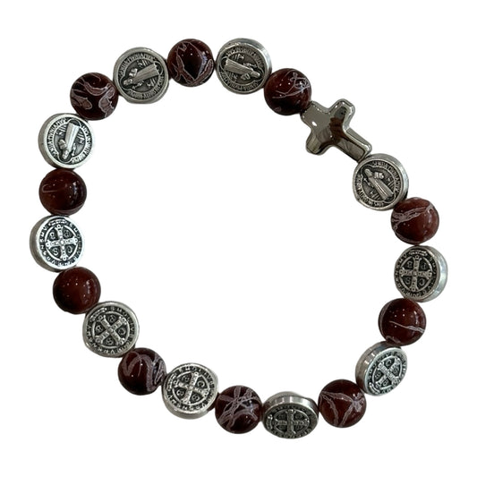 Marble St. Benedict Decade Rosary Bracelet