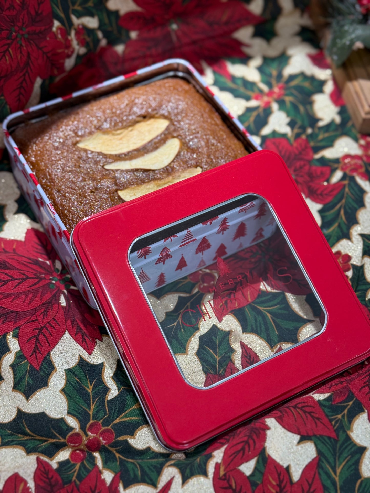 Christmas Breads - Square Red and White Christmas Tree Tin - SCTJM Nazareth Bakery