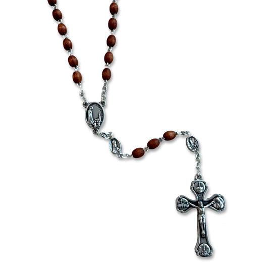 Brown Wood Fatima Rosary with Soil