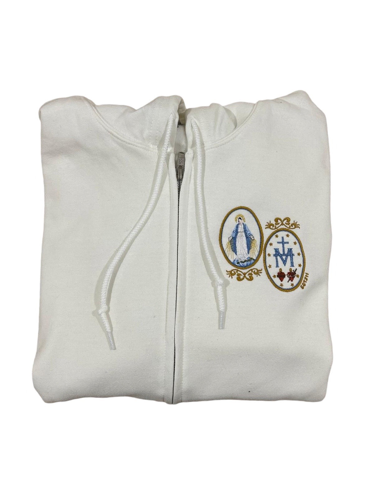 Miraculous Medal Embroidered Zip-up Sweater by SCTJM
